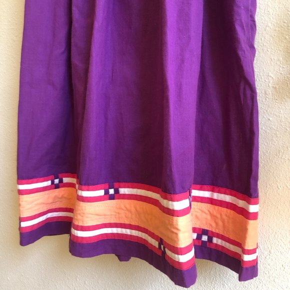 Vintage 1970s Cotton Indus Purple Pink Sundress Bohemian A-Frame Midi Tent Dress - Picture 4 of 5